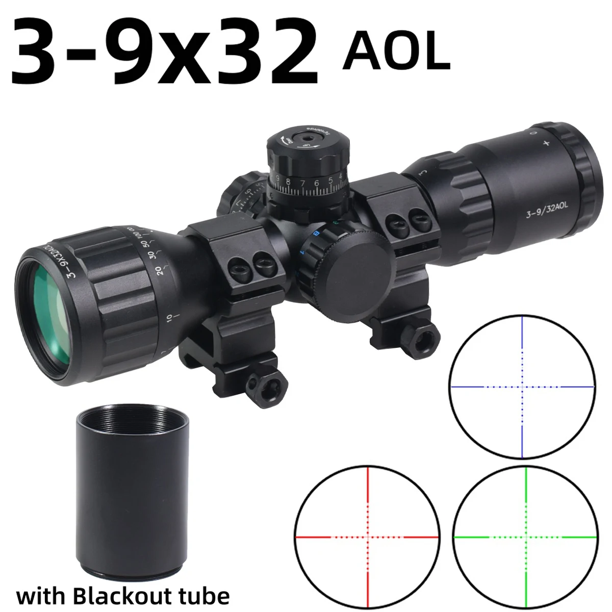 3-9x32AOL Tactical Crosshair Scopes Hunting Red/Green/blue Reflex Illuminated Optical Sight with Lock System Hunting Optics