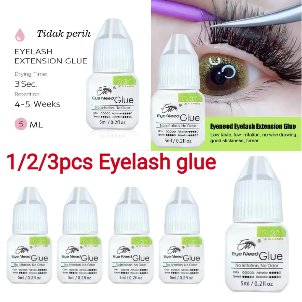 1/2/3 Stück Extra Starker Wimpernkleber für Wimpernverlängerung 5ml 0,5 Sekunden Trocknungszeit Wasserfester Klebstoff für Künstliche Wimpern