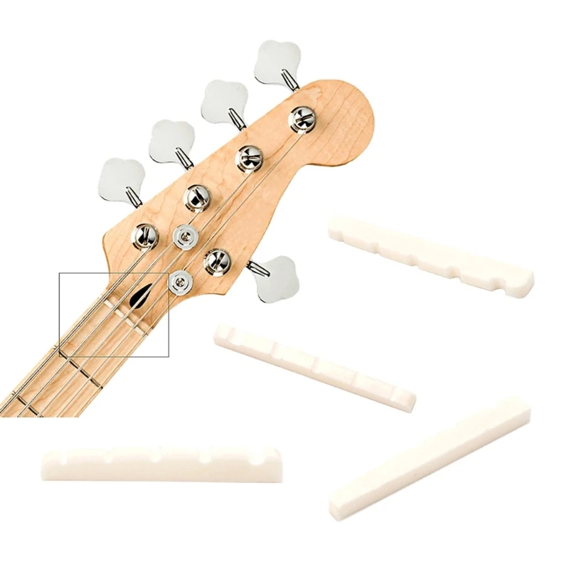 String Bass Guitar Nut Saddle Cattle Bone Pre-Slotted Top Nut Electric Bass Accessories Flat Bottom 69HD