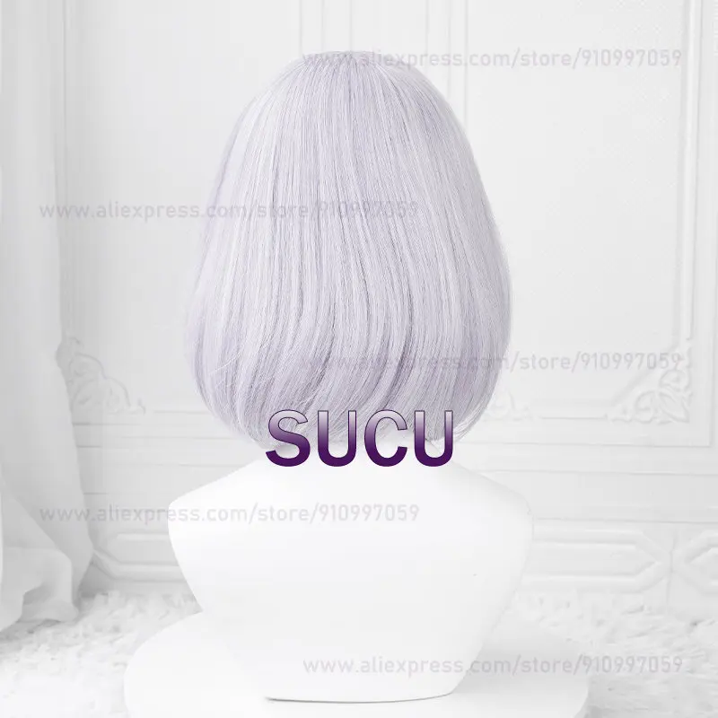 Spel Genshin Impact Noelle Cosplay Pruik 35Cm Zilver Paars Korte Anime Pruiken Hittebestendig Synthetisch Haar Halloween Haar