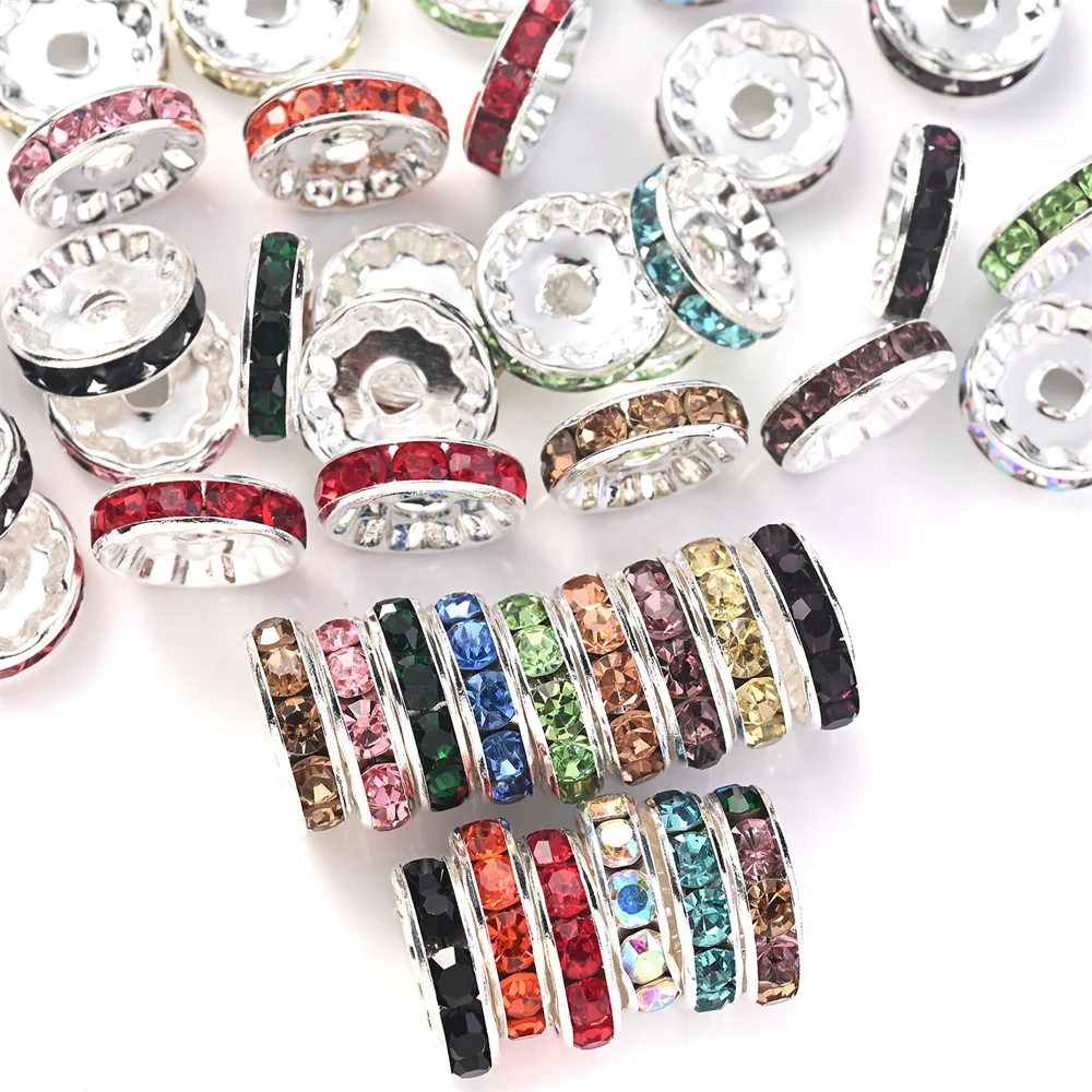 20 Stück 12mm Funkelnde Kristall-Strass-Rondell-Abstandsperlen Silberfarbene Legierungsperlen in Verschiedenen Farben für DIY-Schmuckherstellung – Detail 1