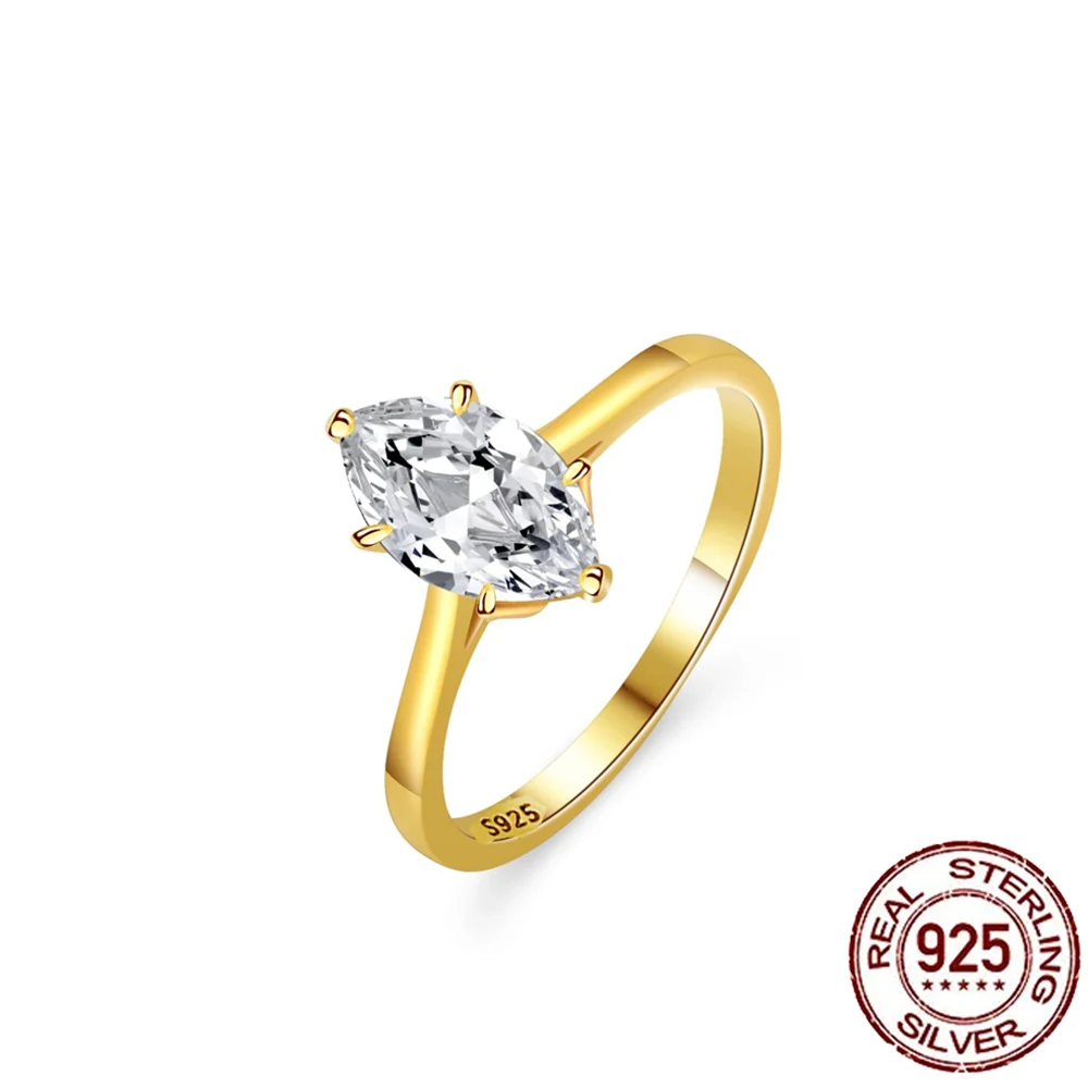 CWWZircons luksusowa pozłacana biżuteria S925 srebro 1ct Marquise Cut pierścionek z cyrkonią dla kobiet ślub przyjęcie zaręczynowe SR031