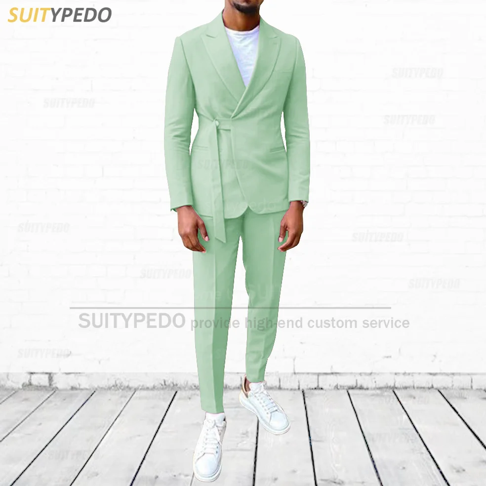 Fashion Coral Red Suit for Men Prom Wedding Blazer with Pants 2 Pieces Set Formal Slim Fit Green Men Tuxedos Casual Men Jackets