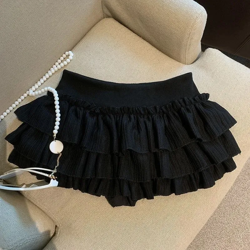 Women's Sweet Ballet Style Tiered Ruffle Mini Skirt Elastic Waist A Line Fluffy Cake Skirt For Petite Ladies Summer