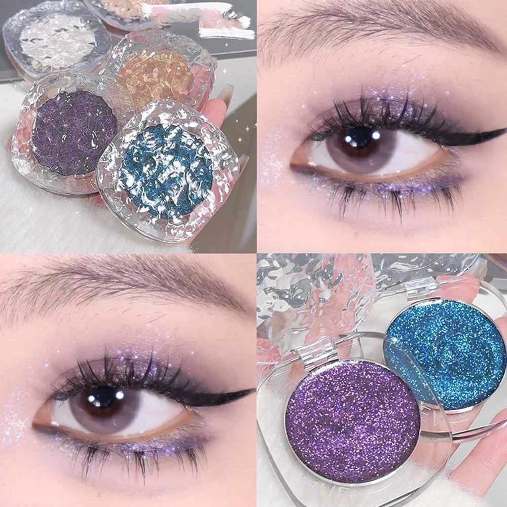 Paleta de sombra de ojos monocromática con purpurina, maquillaje de sombras de ojos brillantes nacarados, resaltes morados, tonos frescos, Cosméticos impermeables