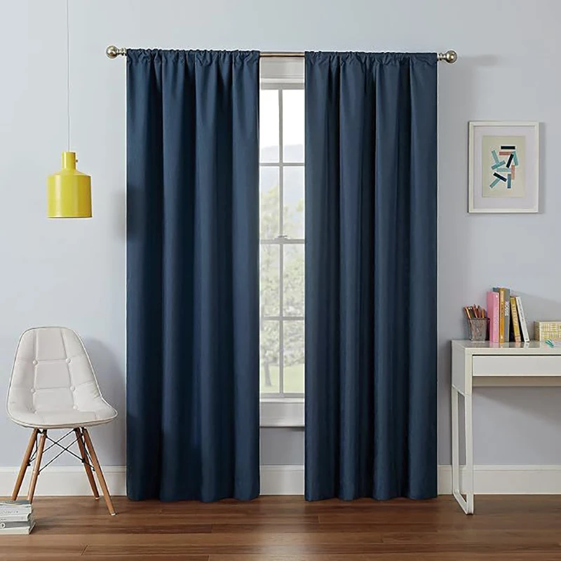 Custom color full blackout coating linen curtain color linen imitation linen curtain rod factory wholesale