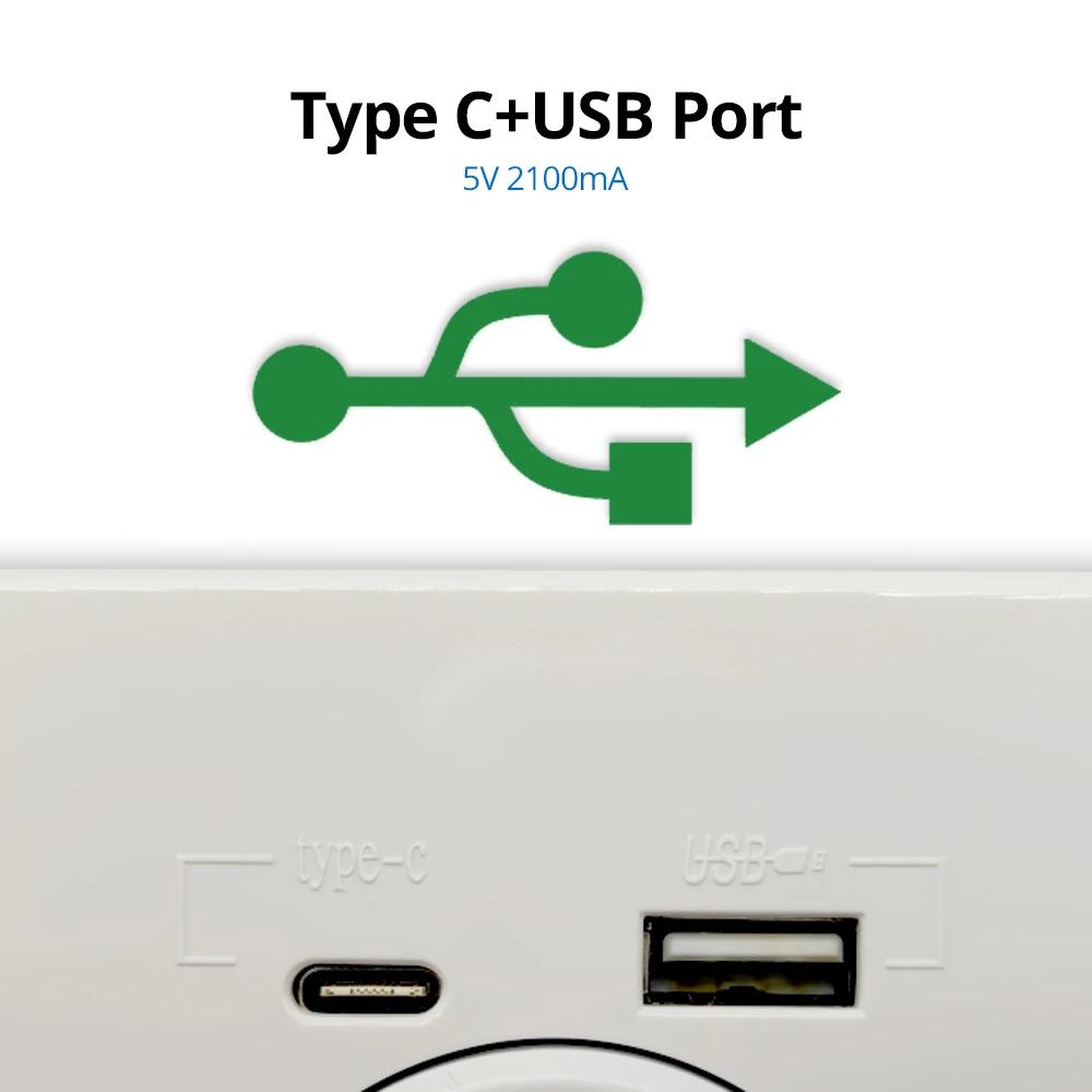 WallSub-Prise de courant murale avec panneau en plastique blanc, norme française EU, port de charge USB Type-C, 5V, 2100mA