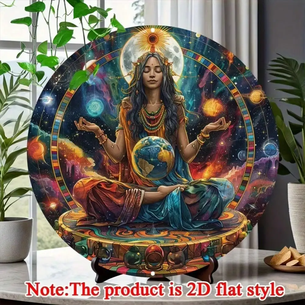 CIFBUY Gaia Earth Iron Wall Art 8 Inch Retro Mandala Spiritual Meditation Decor Vintage Sacred Geometric Metal Home Office Altar