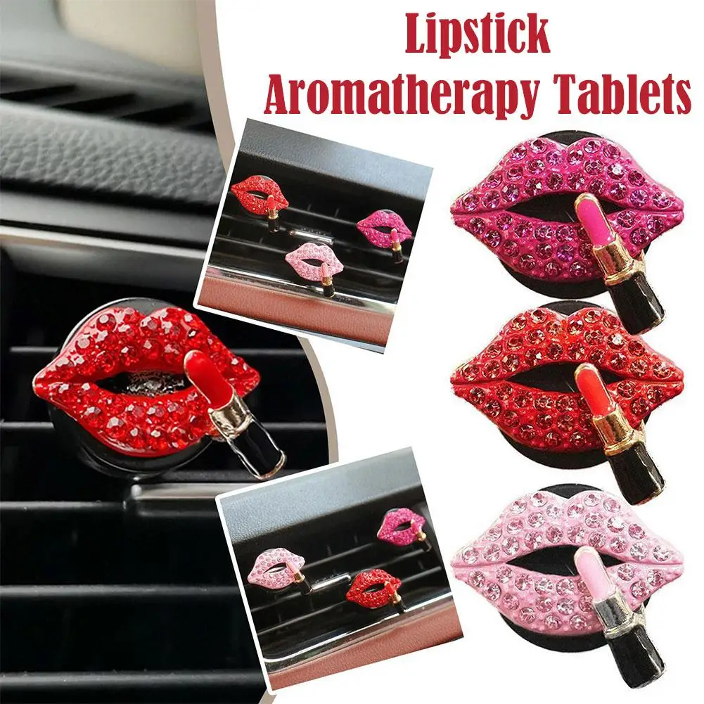 Car Air Outlet Aromatherapy Clip Diamond Red Lips Aromatherapy Mouth Outlet Encrusted Aromatherapy Decoration Clip Air Auto P1T1