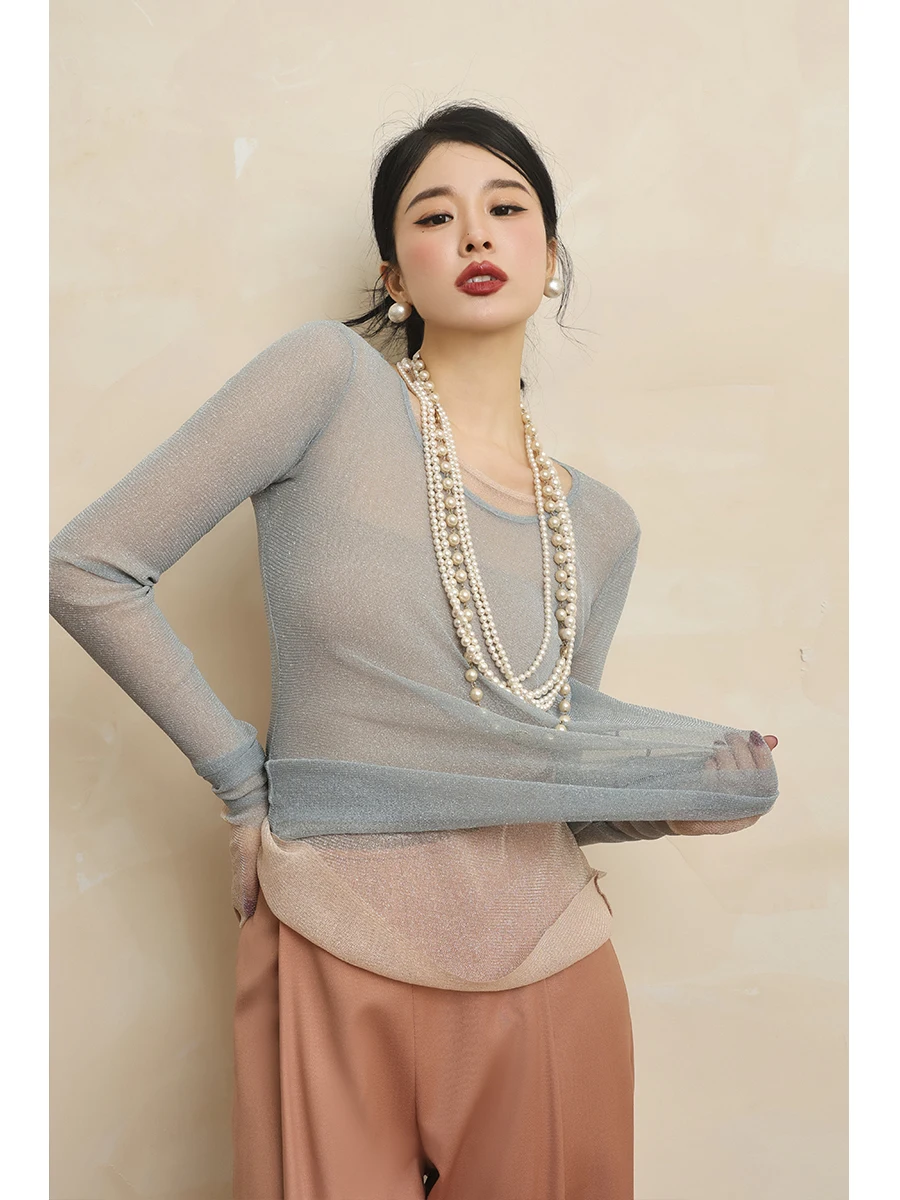 

Женский вязаный топ Dangdang Somes Star Han Canglan с вырезами, свободного кроя, с длинными рукавами, тонкий, с круглым вырезом горловины