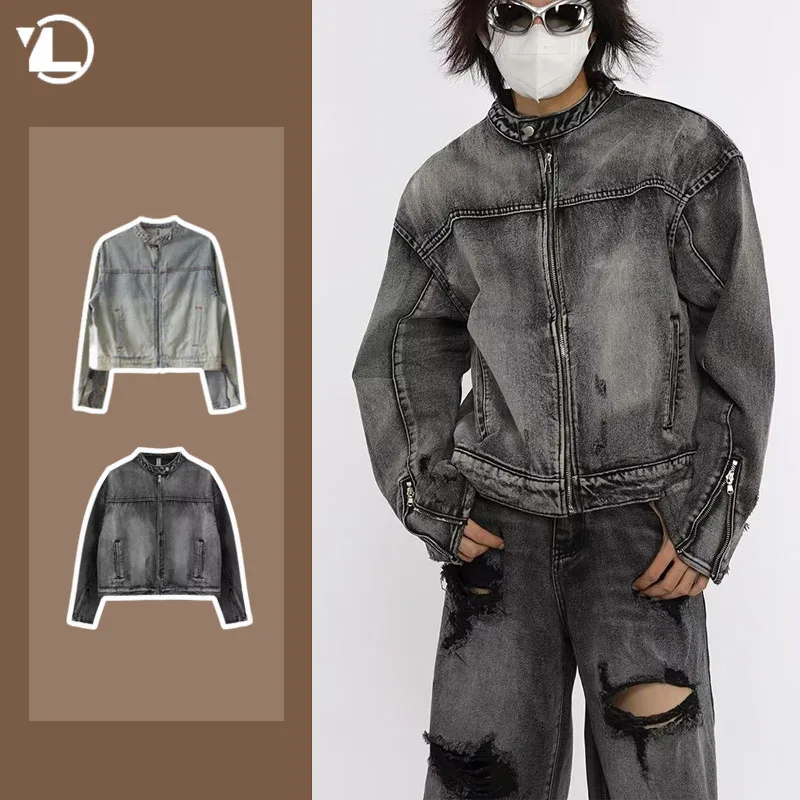 Blouson en Jean Délavé pour Homme, Streetwear Vintage, Style Cowboy, Hip Hop, Japonais, Printemps 2024