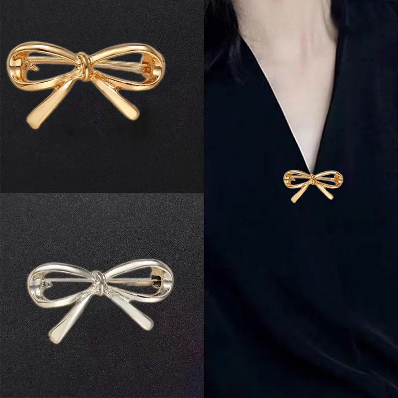 1 Pair Women Exquisite Small Metal Brooch Bowknot Women's Clothing Fixed Clothes Scarf Hat Pin