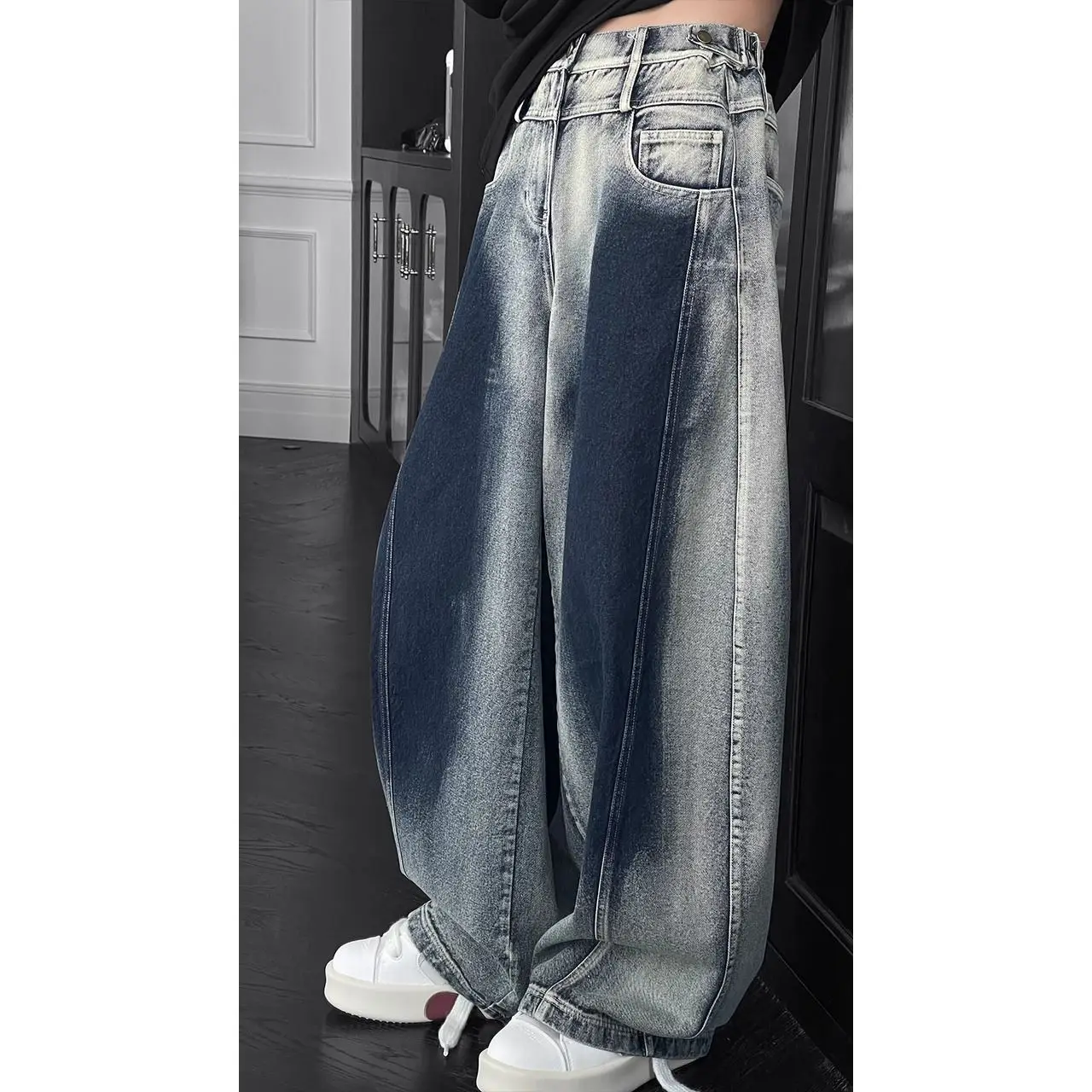

Foufurieux Spring New High Street Trend Retro Gradient American Loose Casual Denim Pants Men High Waist Baggy Jeans for Men