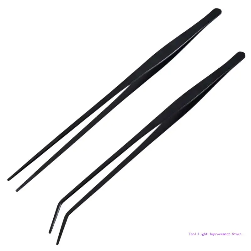 C63E Quality Aquatic Tweezers Set 27cm Steel Straight & Curved for Aquarium Planting and Reptiles Feeding Cleaning Tool