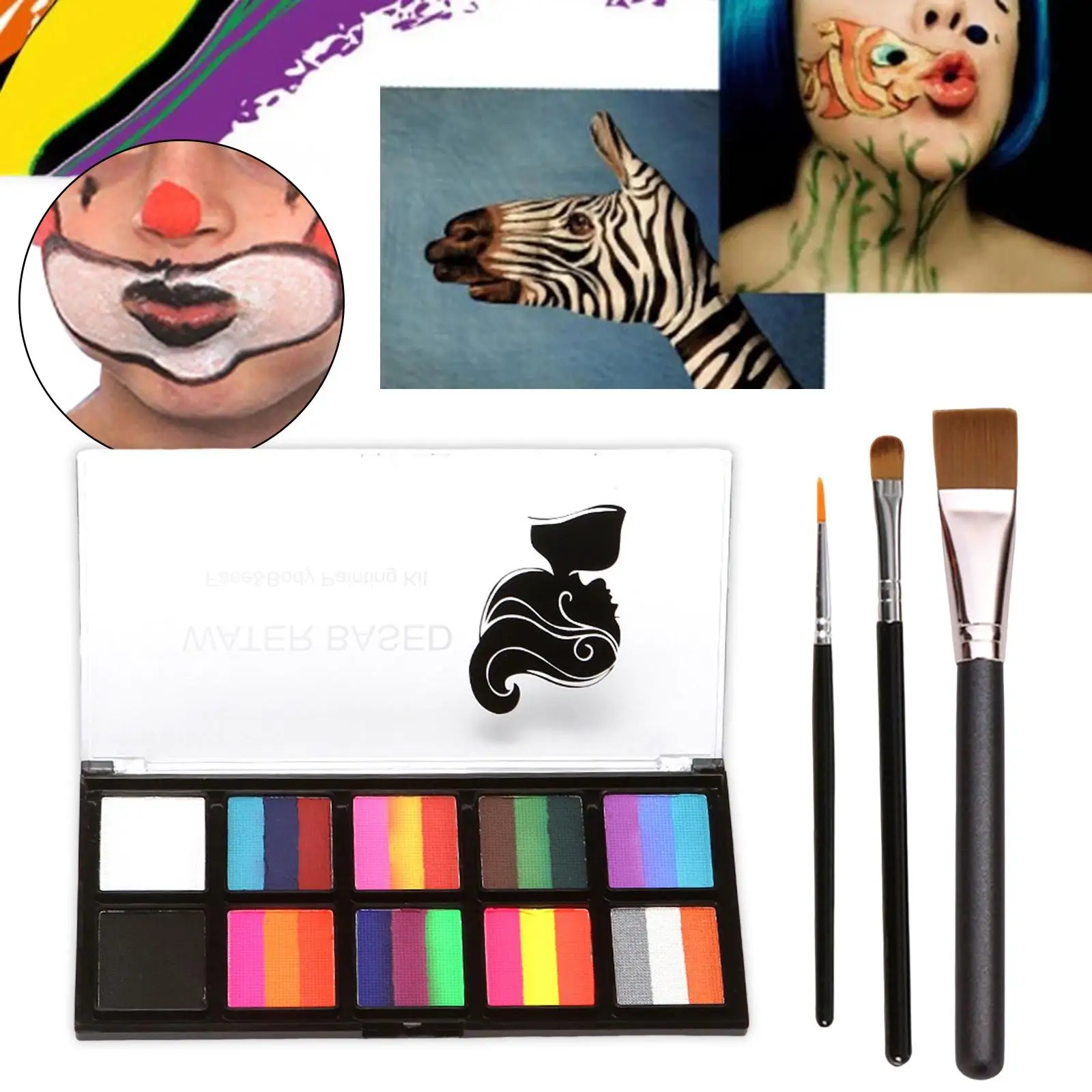 Kit de pintura facial lavável, pintura corporal, maquiagem facial, profissional para festa de Halloween, estágio cosmético, 10 grade