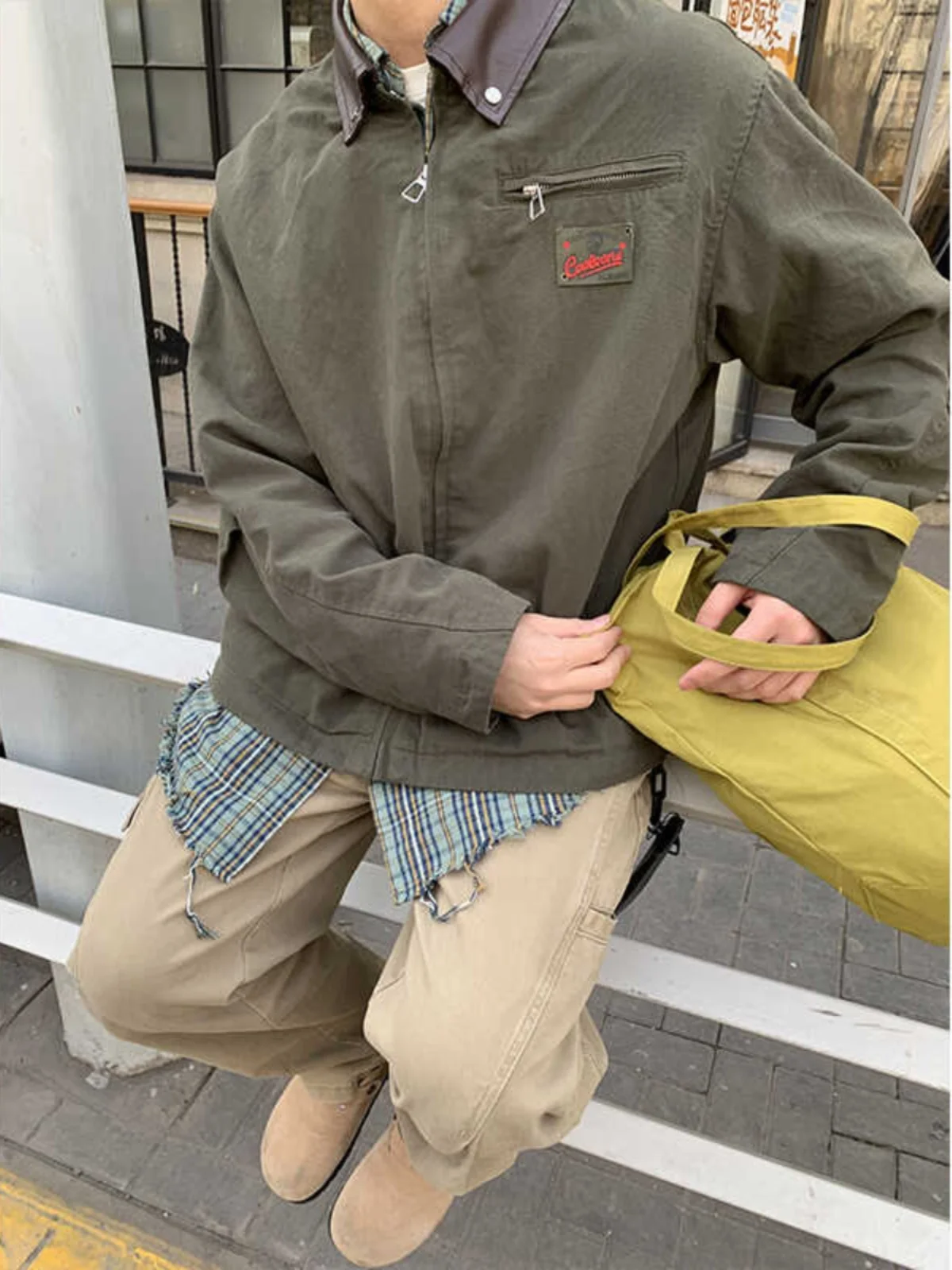 

American Retro Patchwork Flight Jaet Men's Spring Autumn Loose Casual Cleanfit Jaet Youth ular Polyester Cotton Blend