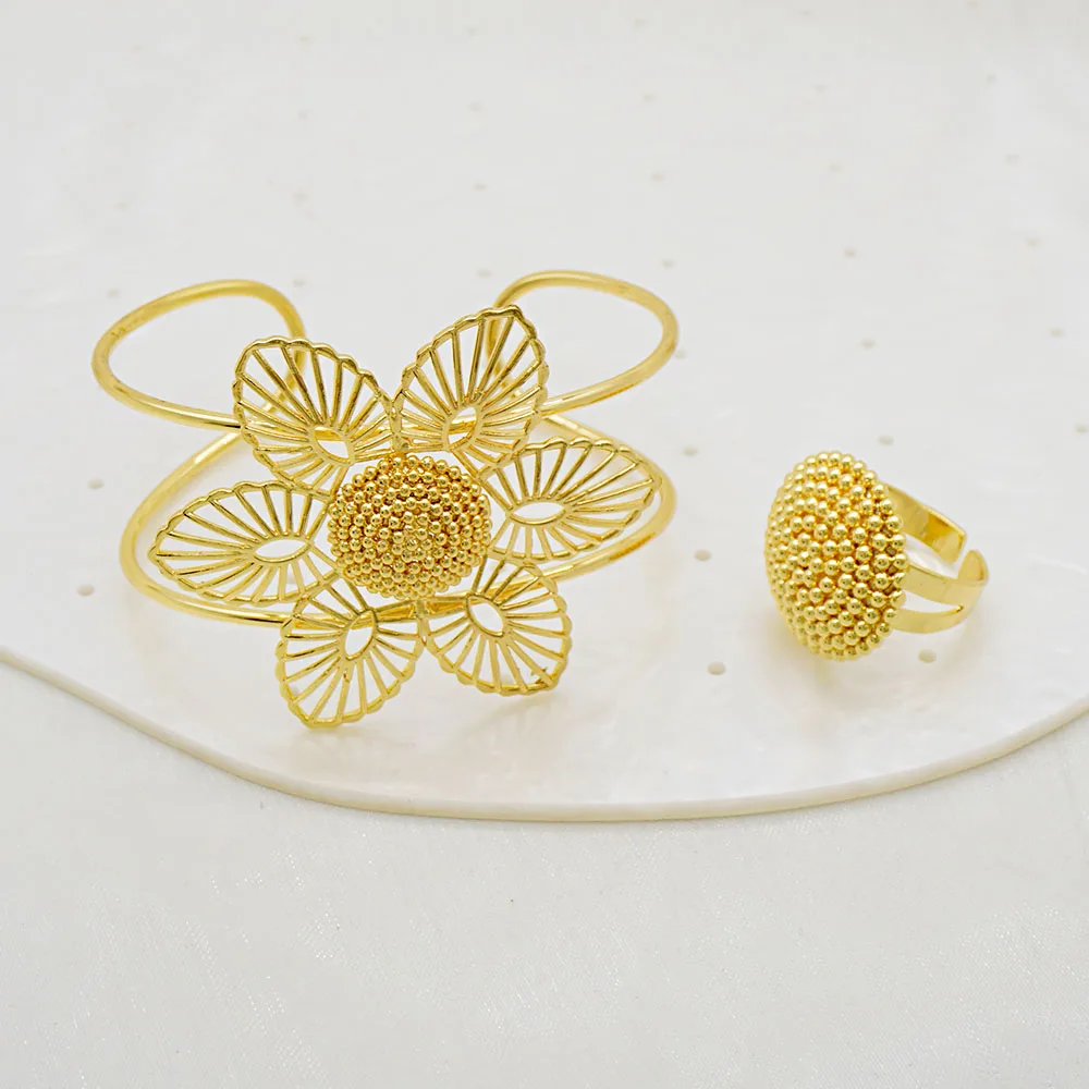 

2025 NEW Luxury Ethiopian Flower Jewelry Sets Necklaces Earrings Rings Forehead-Chain Eritrean African Habesha Accessories Gift