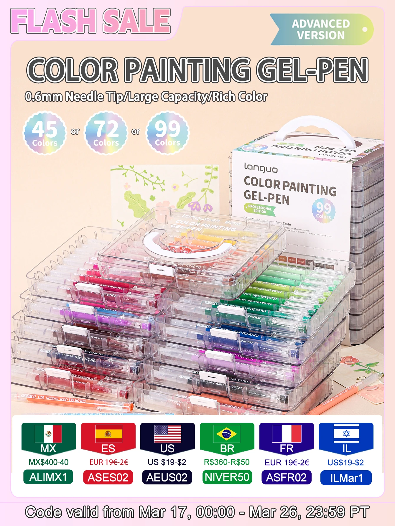 Languo 45/72/99 Colors Neutral Pen Multi-Color Handbook Pen Color Gel Pen Students Writing Painting Drawing Marker Stationery