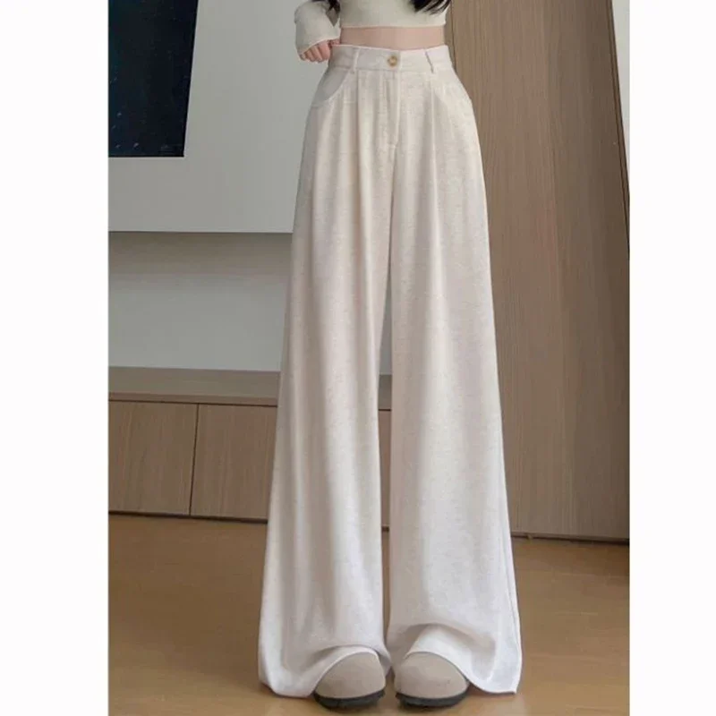 2025 Chic Retro Frauen Hohe Taille Hosen Mädchen Koreanische Bequeme Gerade Bein Hosen Dame Klassische Mode Feste Hosen