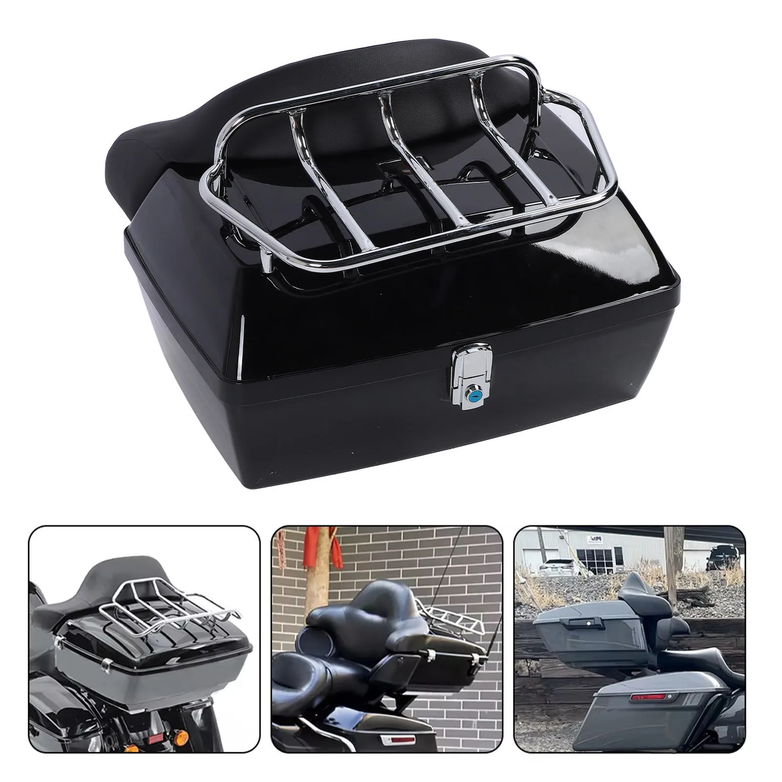 Motorcycle Rear Case  Proof  Fit Water Resistant Trunk Tail Box with Backrest Cushion for Rain Gear for Luggage