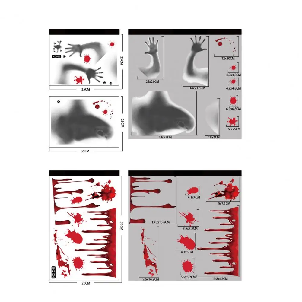Halloween Ghost Shadow Blood Handprint Sticker, Window Glass Sticker, Traceless Scary Red Blood Print, Decalque da parede