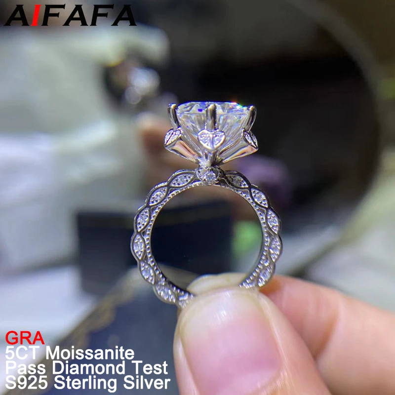 

AIFAFA 5 Carat D Color VVS1 Moissanite Rings Plated Pt950 Thick Solid S925 Silver Wedding Ring Jewelry Pass Diamond Test GRA