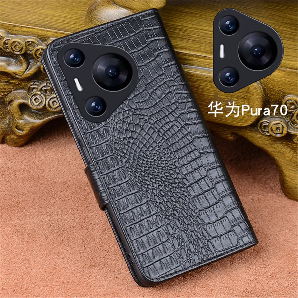 Чехол-кошелек из натуральной кожи крокодила для Huawei Pura 70 Ultra/Pura 70 Pro/Pura 70 чехол с магнитным слотом для карт