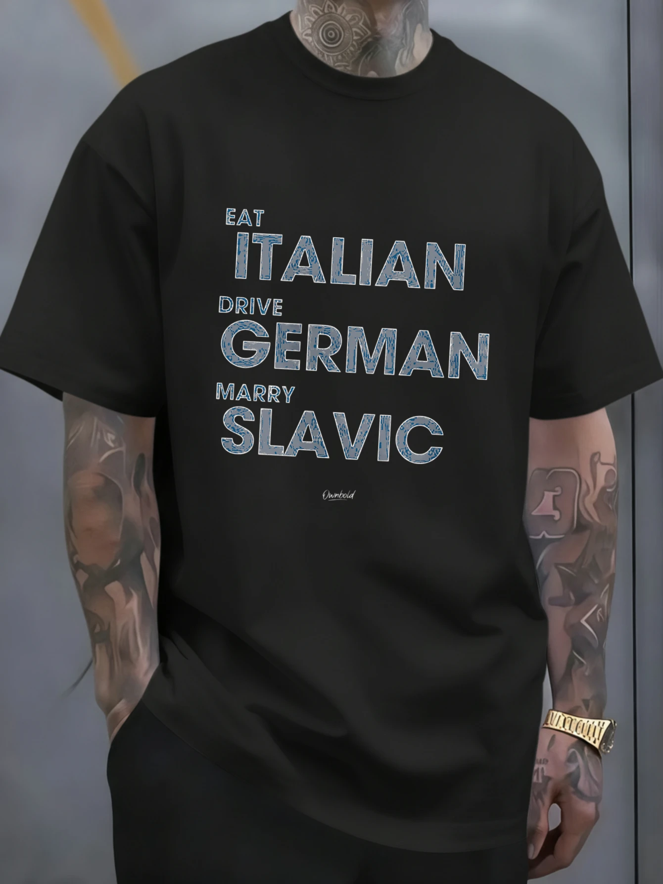 JOOCAR Eat Italian Drive German Marry Slavic Text Print Lässiges T-Shirt aus Baumwolle für alle Jahreszeiten, Rundhalsausschnitt, weich, dehnbar, atmungsaktiv, kurze Ärmel, modisches