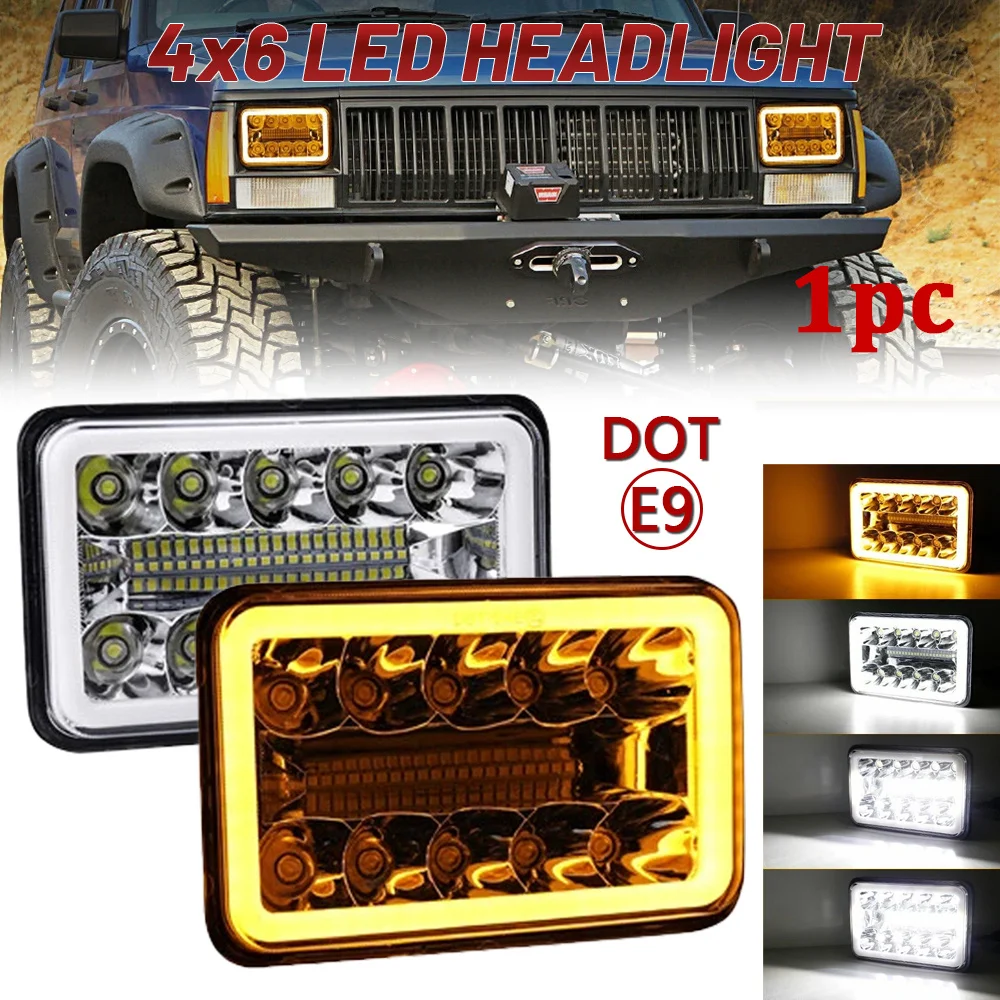 

2PCS 4x6" H4 LED Headlight Square Lamp High/Low Beam With White Amber Daytime Running Light For Off-road Car SUV Trucks 12V 24V