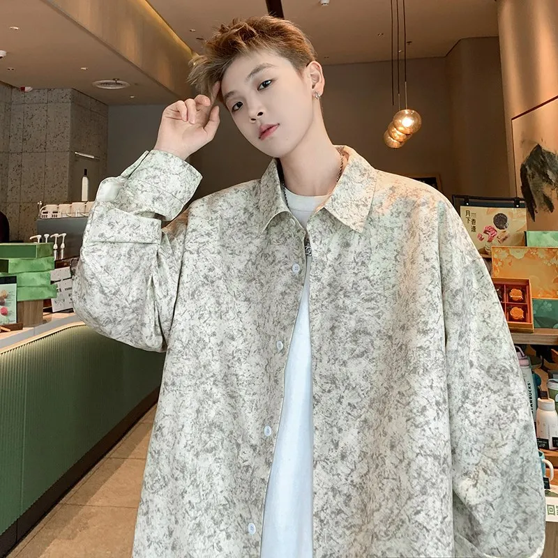 Casual Tie-Dye Floral Shirt Men's Long Sleeve Autumn Winter American Dark Pattern Spring Summer Style Large Size Casual Jacket