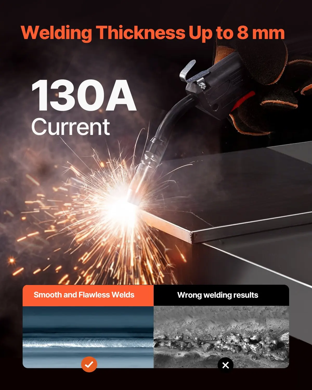 

MIG Welder, 130A Synergic Mig Welding Machine, 2-in-1 Gas MIG/Gasless Flux Core MIG Multi-Process Welder Machine, 110V Portable