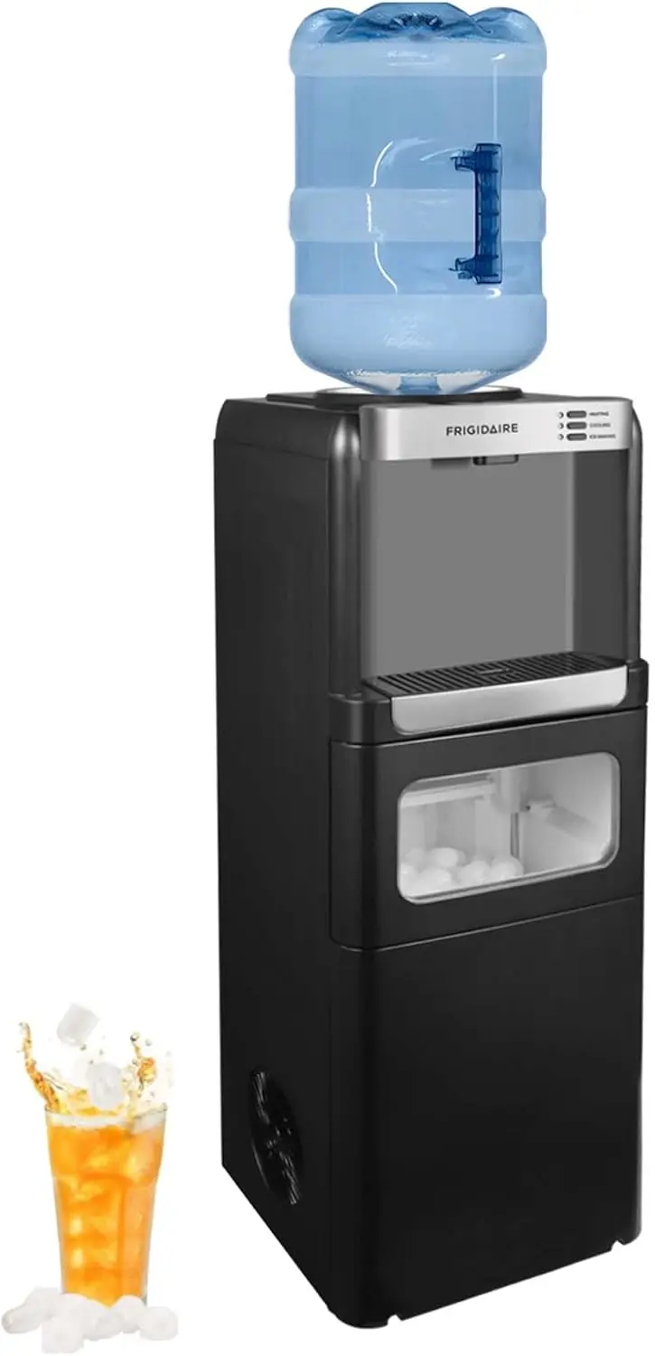 3-in-1 Ice & Water Machine – Hot or Cold Top-Load Water Cooler Dispenser for 5 Gal Bottle – Built-in Bullet Ice Maker – Compact