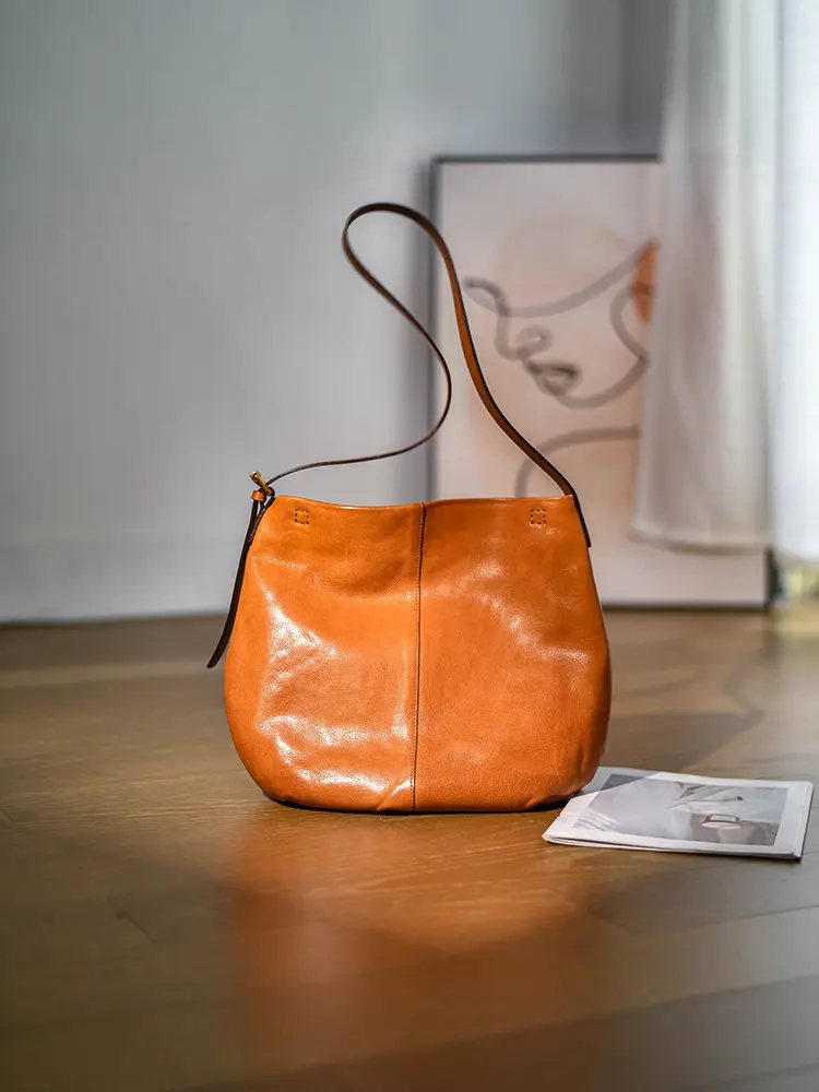 PNDME Casual Vintage Handmade Vegetable Tanned Leather Women's Shoulder Bag Weekend Shopping Luxury Genuine Leather Underarm Bag - view 4