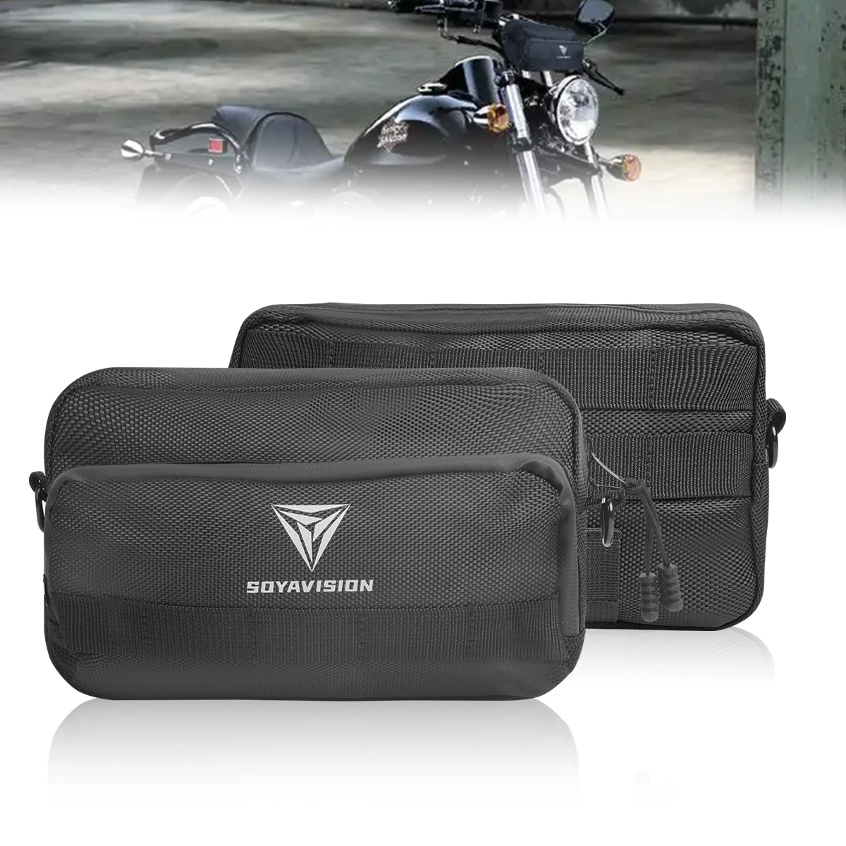 Black Motorcycle Handlebar Bag Barrel Bags Multifunction Storage Shoulder Bag For BMW Dirt Bike Cruiser Motor Riding Tool Pack view 2