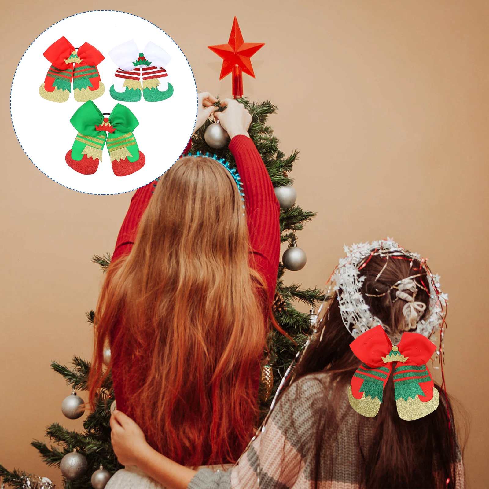 

3pcs Bow Hair Tie Elastic Scrunchy Ponytail Holder Kids Girls Bright Color Daily Wear Fashion Durable Hair Band Christmas Rope