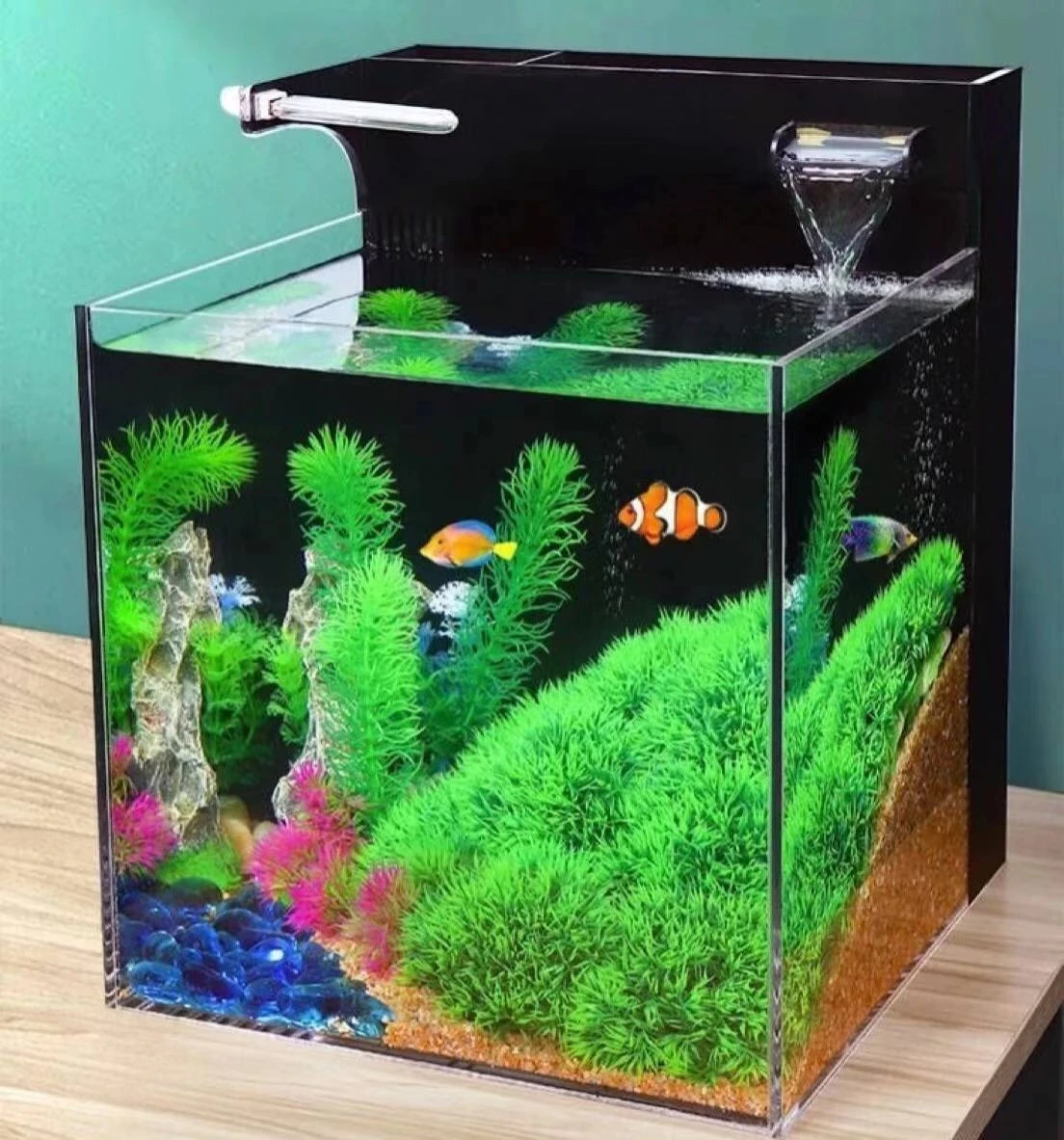 Aquarium creative small fish tank desktop ecological goldfish tank lighting filter oxygen heating integrated aquarium accessorie