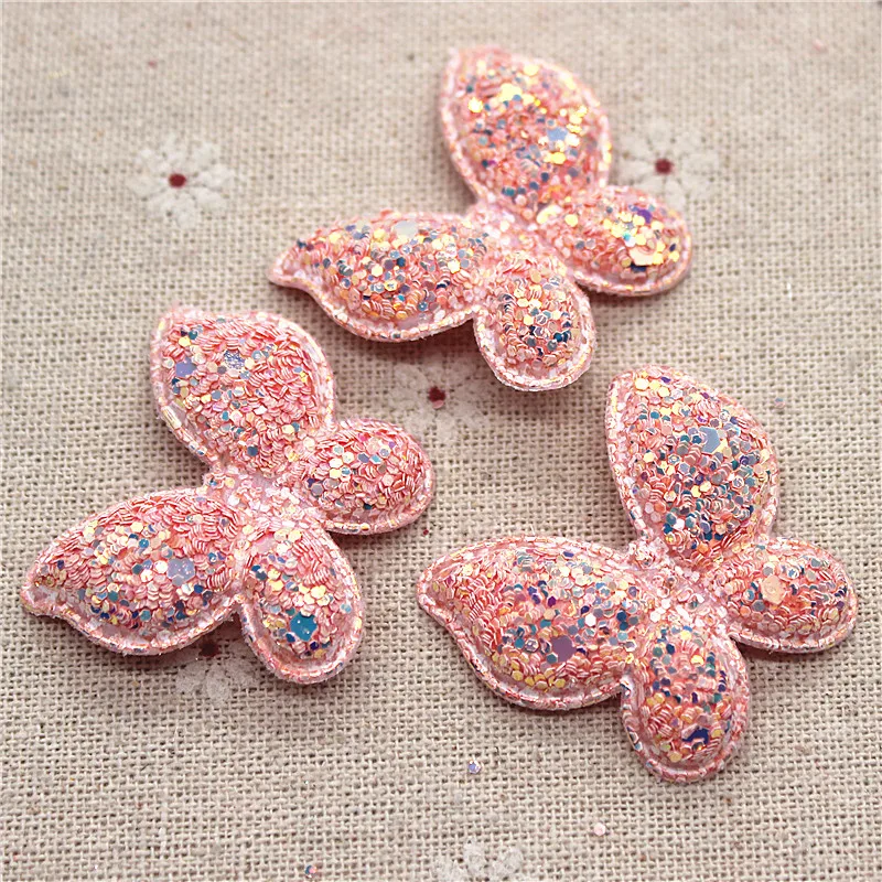 12pcs Bling Slap-up Butterfly PU Patches Glitter Felt Appliques For Clothes Sewing Supplies DIY Craft Hair Bow Center