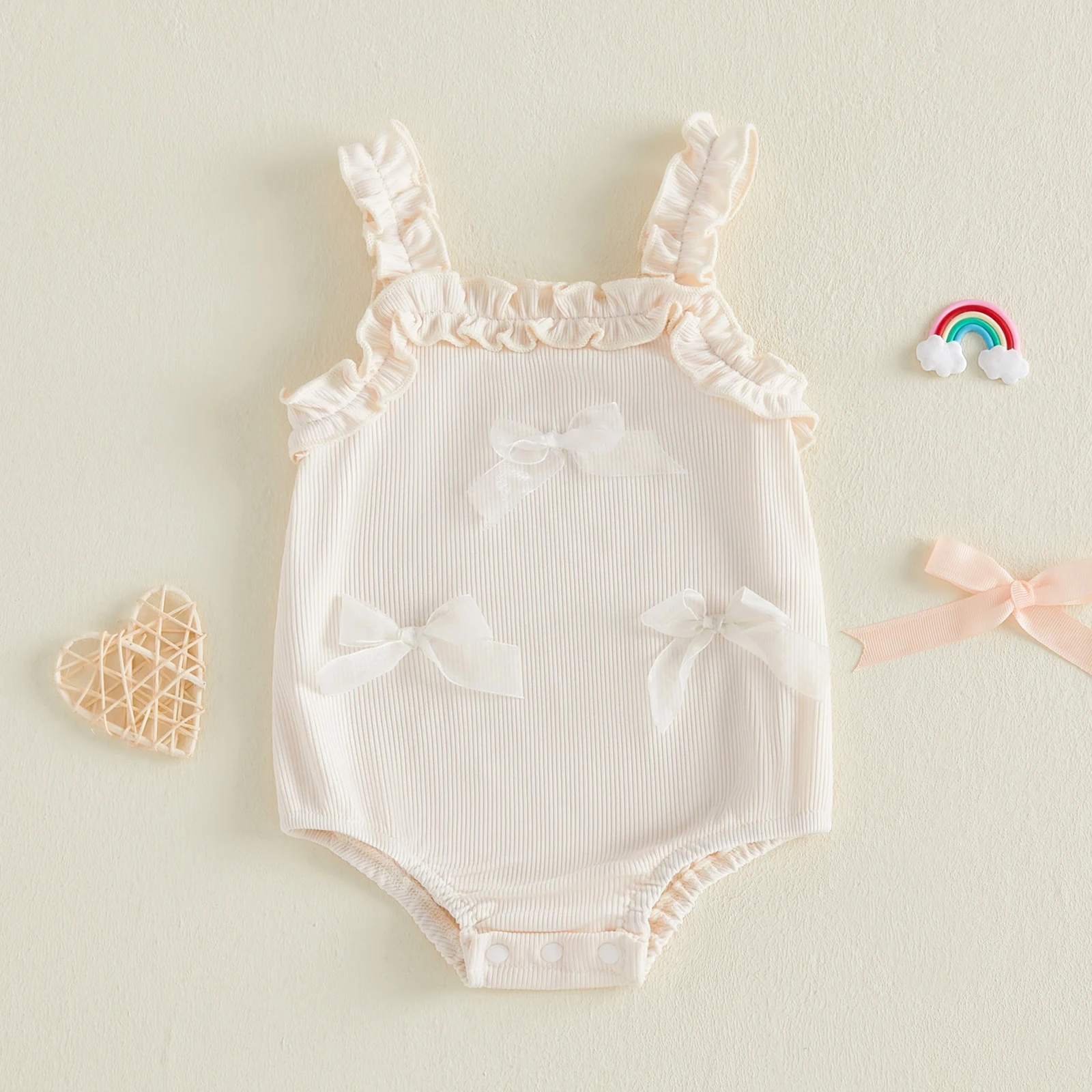 Sweet Baby Girls Bodysuits Sleeveless Frills Bows Rompers Jumpsuits Summer Clothes for Casual Daily