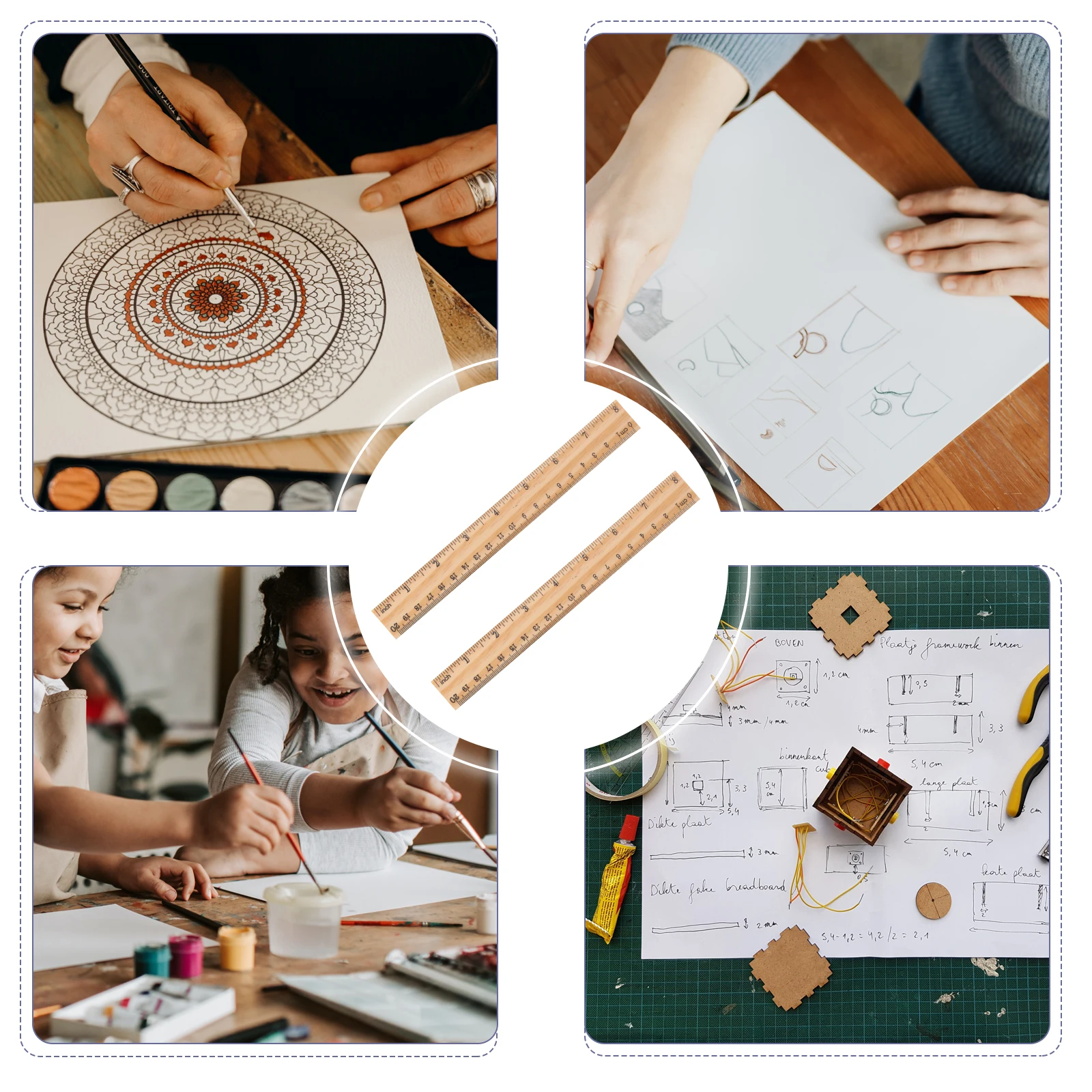 Wooden Ruler 20cm Straight Measuring Tool Durable Sturdy Ruler Woodworking Desk Clothing Pattern School Office Home Craft