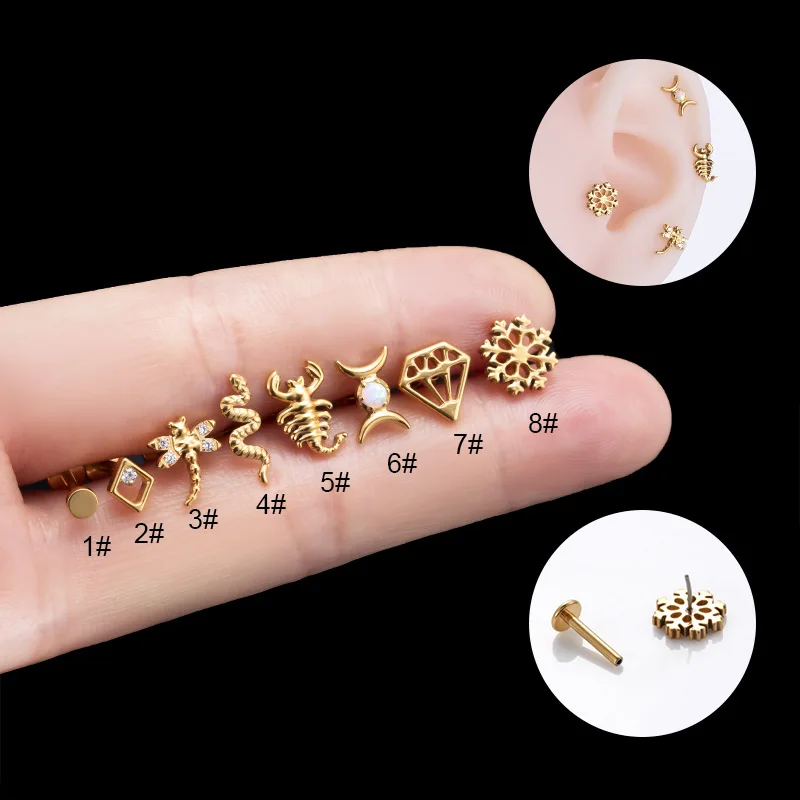 

1PC G23 Titanium Piercing Insert Push-Pin Labret Stud Goth Snakes Scorpions Lip Stud Helix Conch Tragus Lobe Piercing Jewelry