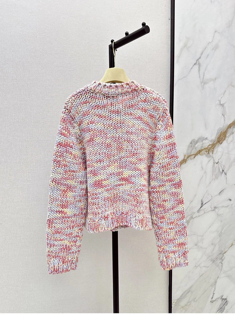 Autumn Winter Fashion Daily Macaron Knitting Needle Casual Cardigan Women's O-Neck Single Breasted Long Sleeve Loose Sweaters