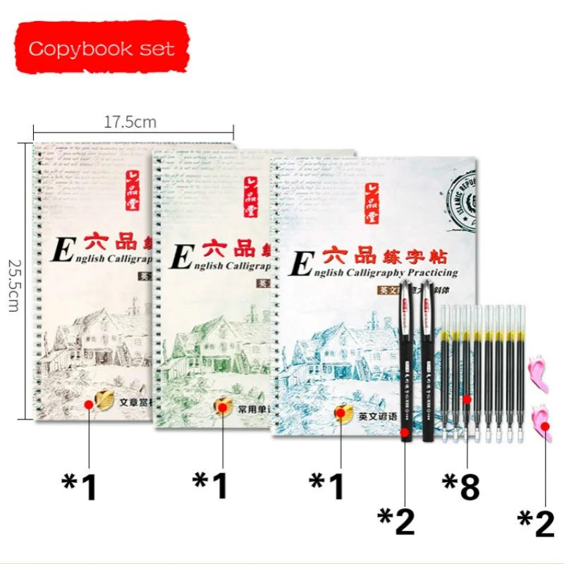 English Copybook Reusable HandWriting Groove Auto Fades English Practice Book For Students Hard Pen Calligraphy Copybook Caderno