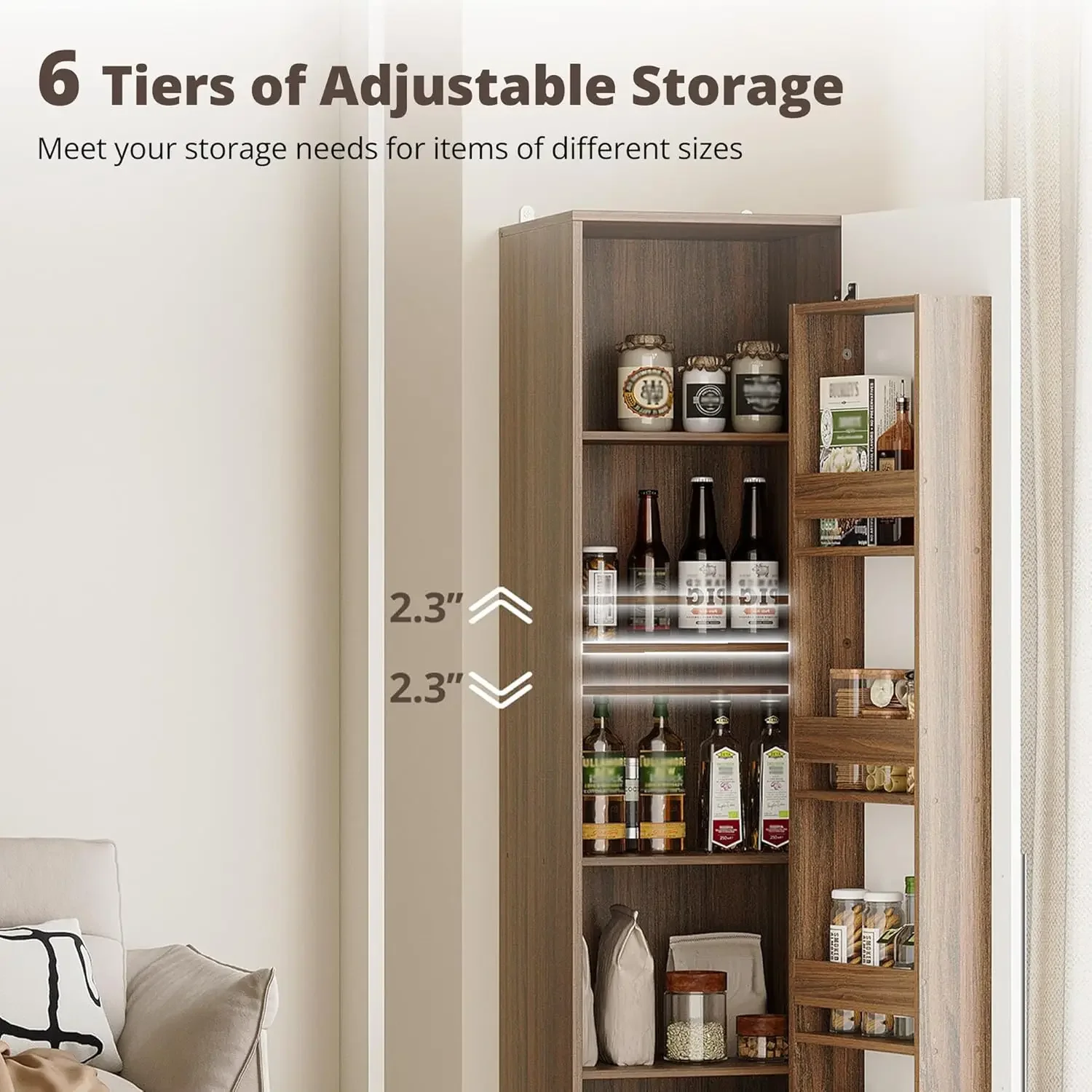 [High-Quality, Hot Deal!]70" Pantry Storage Cabinet, Single Cabinet Pantry, Freestanding Tall Narrow Cupboard with 11 Adjustable