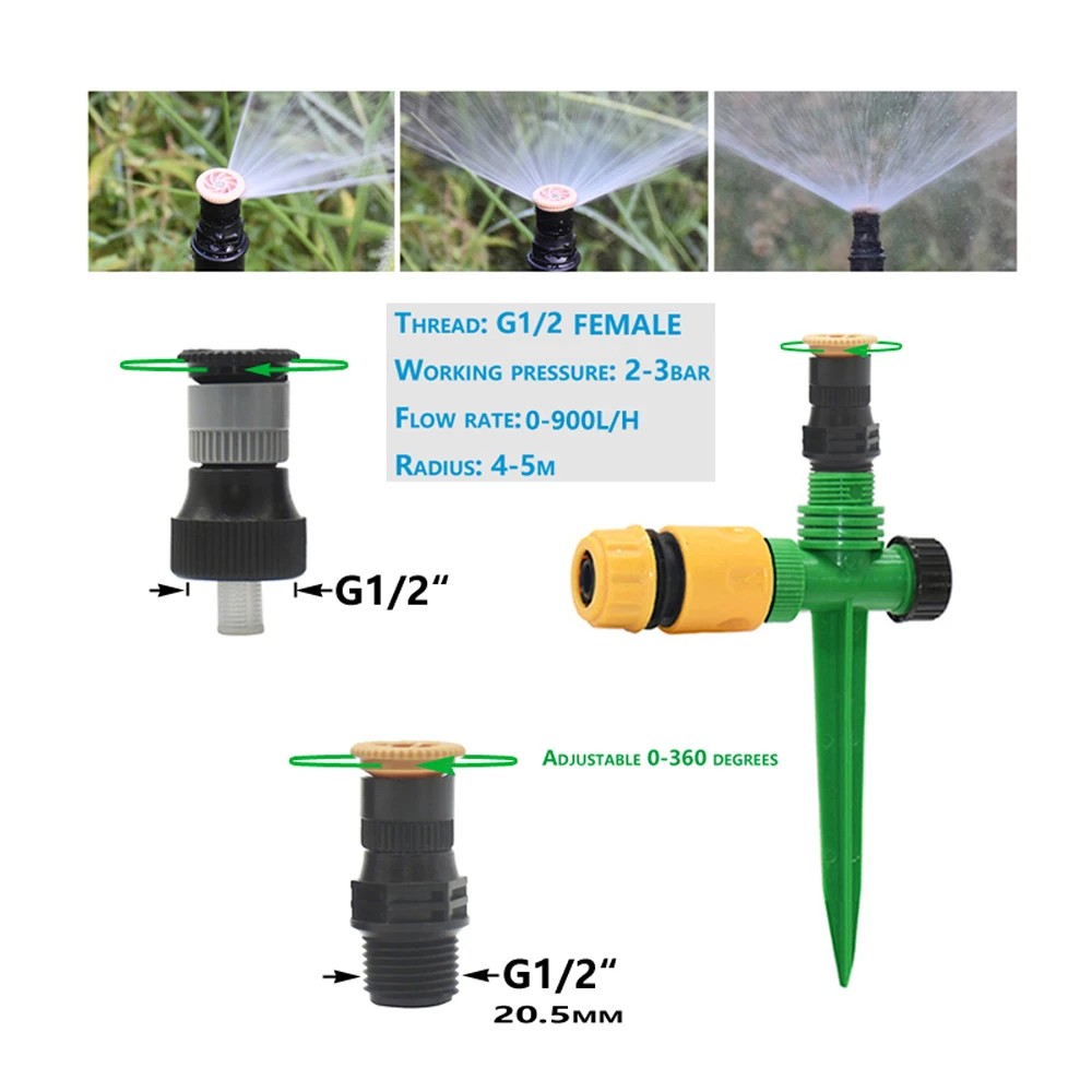 Adjustable 360 Degree Sprinkler Automatic Garden Lawn Irrigation Sprinkler Device  With Plastic Nozzle Spike Support