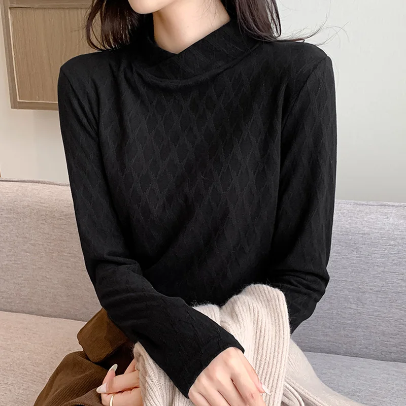 Women'S Autumn And Winter New Style Underlay Knitted Top Fashion Trend Versatile Half High Neck Pullover Bottom Shirt Female