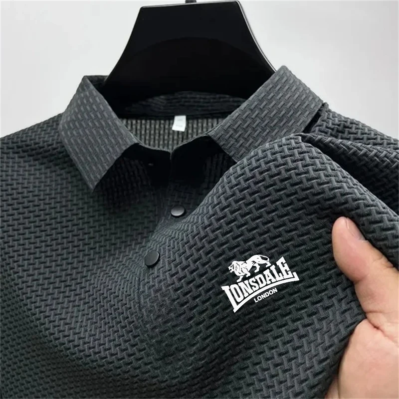 

Summer Men's Bone Flower Design Breathable Short Sleeve Fashionable Casual Top Business Leisure Solid Color Polo Shirt