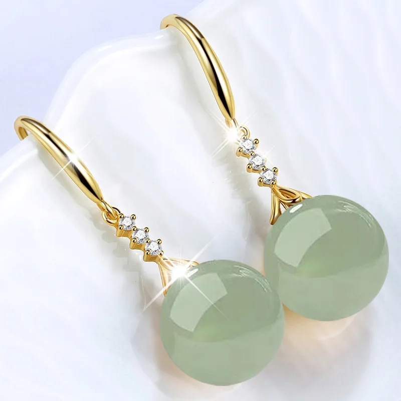 

Hot fashion AAAAA Zircon Earrings Green White Jade Pearl 18K Gold 925 Sterling Silver Stud Earrings for Women Fine Jewelry Gift