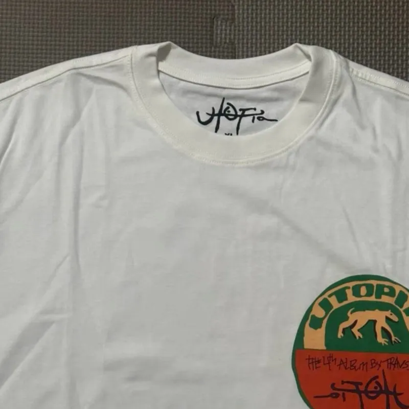 Men Women Clothes Summer Utopia Tshirts Comfortable Cotton Graffiti Logo Hand Print Cactus Jack Short Sleeve White Streetwear
