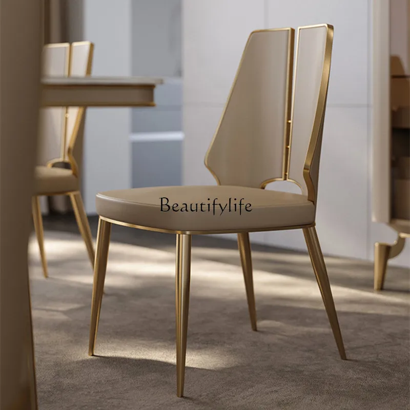 Italian-Style Light Luxury Dining Chair Simple Modern Household Model Room Chair Stainless Steel Gold Plated Armchair