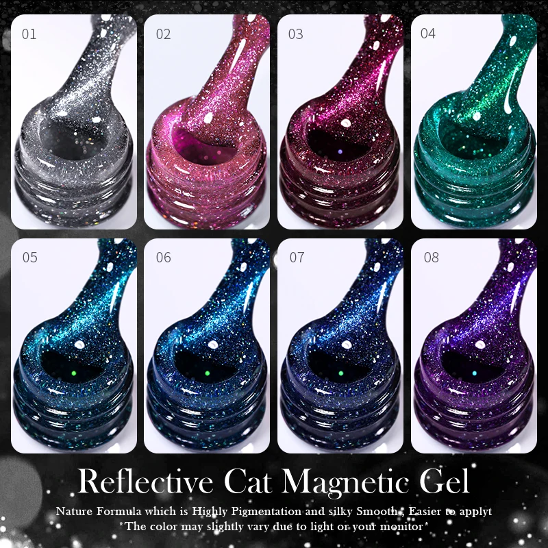 BORN PRETTY Reflektierender Katzen-Magnet-Gel-Nagellack, 10 ml, silberfarben, glänzender Glitzer, Vernis, semi-permanentes Soak-Off-Magnet-UV-Gel